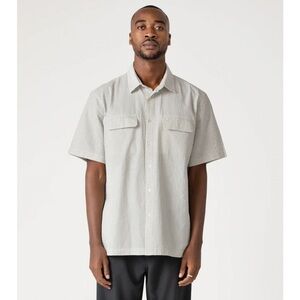 Former - Broadcast Seersucker SS button up Shirt in Bone/Black Men’s L NWT